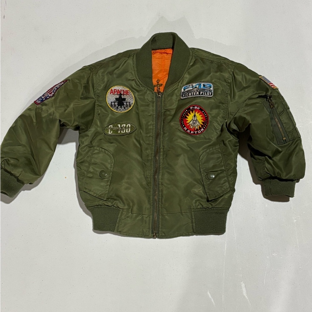 Vintage Aviator Kids Bomber Jacket, Alpha Green, Size Small - Picture 1 of 6